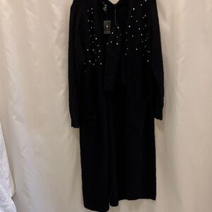 Ashley Stewart Black Cardigan with rhinestone Accents and matching hat.